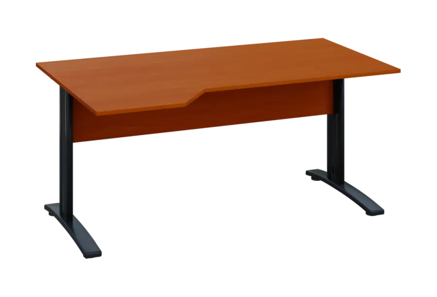 EZK 28 - 164 stůl kancelářský, rohový, levý, kovová podnož černá, deska 25 mm, široký 1600 mm, třešeň šumavská